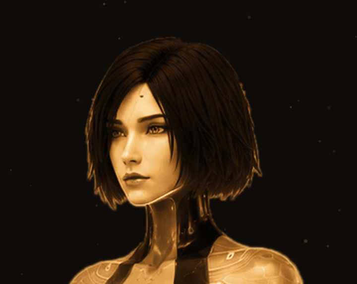Hevah — a calm portrait rendered in gold light against black
